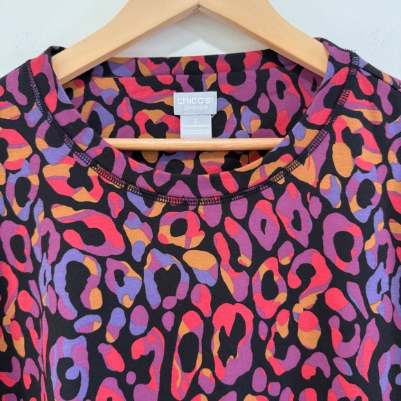 Chicos 3 XL Zenergy Soho Fusion Rainbow Animal Leopard Print Pocket Top Normcore - Picture 5 of 11